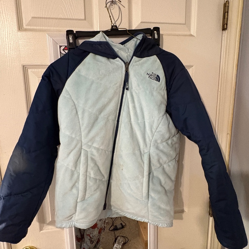 The North Face Blue and White Jacket Reversible (Girls)